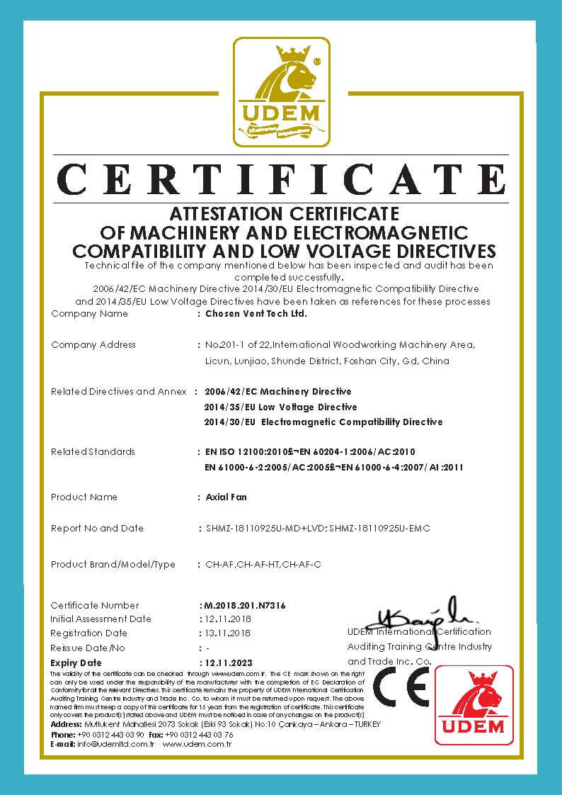 CHOSEN Axial Fan-CE-Certification